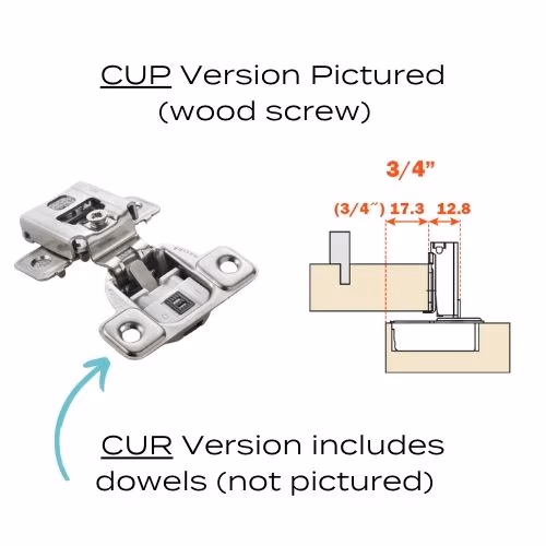 CUP34D9R - Hinge - 106 Degree - 3/4 Inch Overlay - Soft Close - Wood Screw - Face Frame - 3 Cam - Nickel Finish - Salice